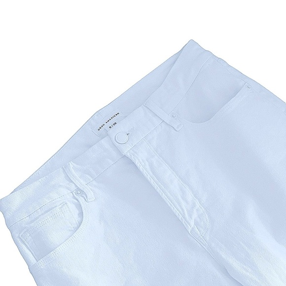 Good American White Denim Jeans High Waisted Straight Legs Raw Hem Size 8 - Picture 4 of 13